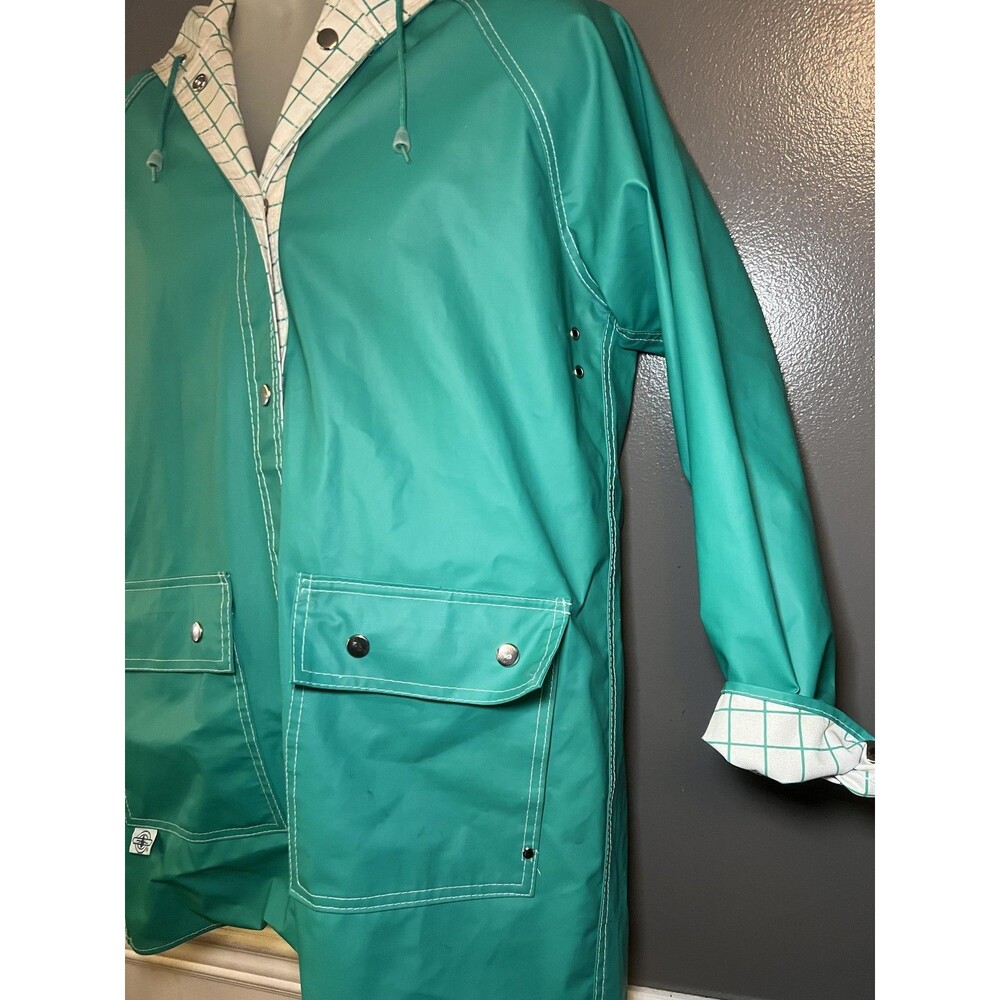 Vintage Charles River Coat Womens Medium Green Hooded PVC Rain Reversible 80s - Picture 6 of 16